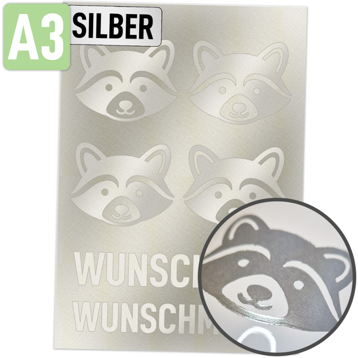 Rubons UV-DTF silber DIN A3, randlose Aufkleber zum Aufreiben