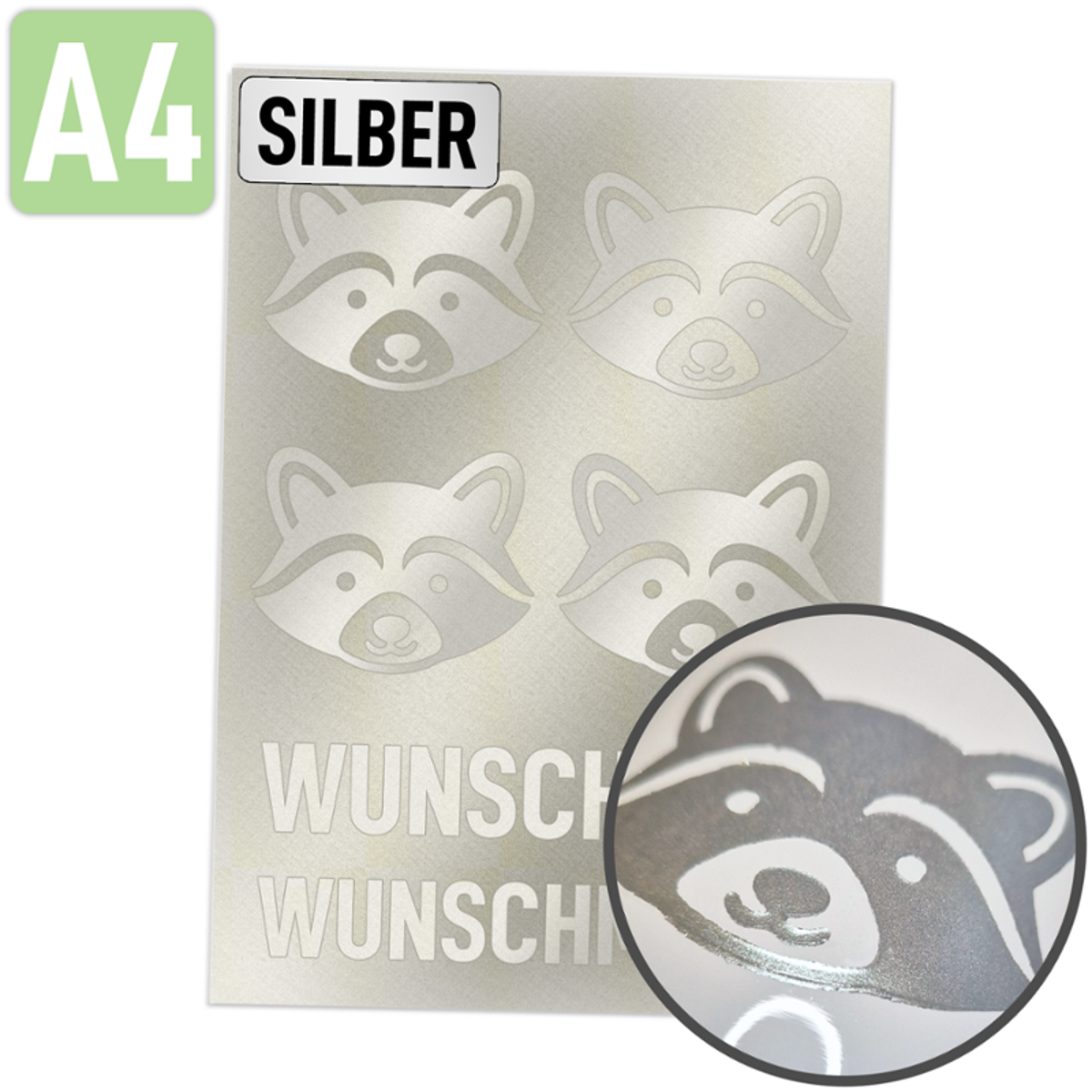 Rubons UV-DTF silber DIN A4, randlose Aufkleber zum Aufreiben