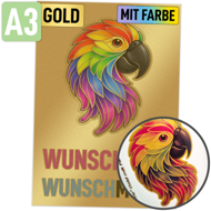 Rubons UV-DTF gold mit Farbe DIN A3, randlose Aufkleber zum Aufreiben
